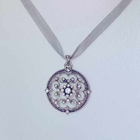 Cookie Lee Jewelry - 🎨 Art Deco Style Genuine Crystal Pendant w/ Gray Ribbon Necklace by Cookie Lee